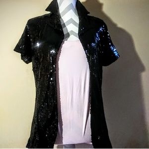 Black Sequin Shirt Jacket